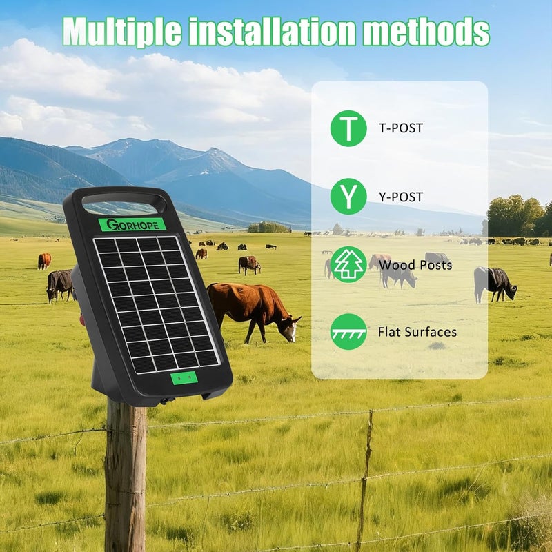 Gorhope 5 Miles Solar Electric Fence Charger,Output 0.11J Electric Fence Charger Solar Powered, 24-Hour Uninterrupted Protection Solar Powered Electric Fence, Solars Electricing Fence Kit for Garden - Image 5